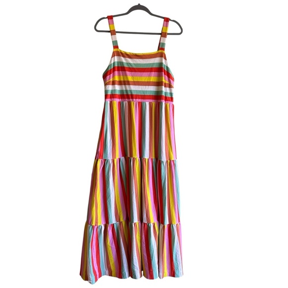 J Crew Size Medium Rainbow Stripe Long Maxi Dress Summer Cotton Knit AP172 - Picture 3 of 9